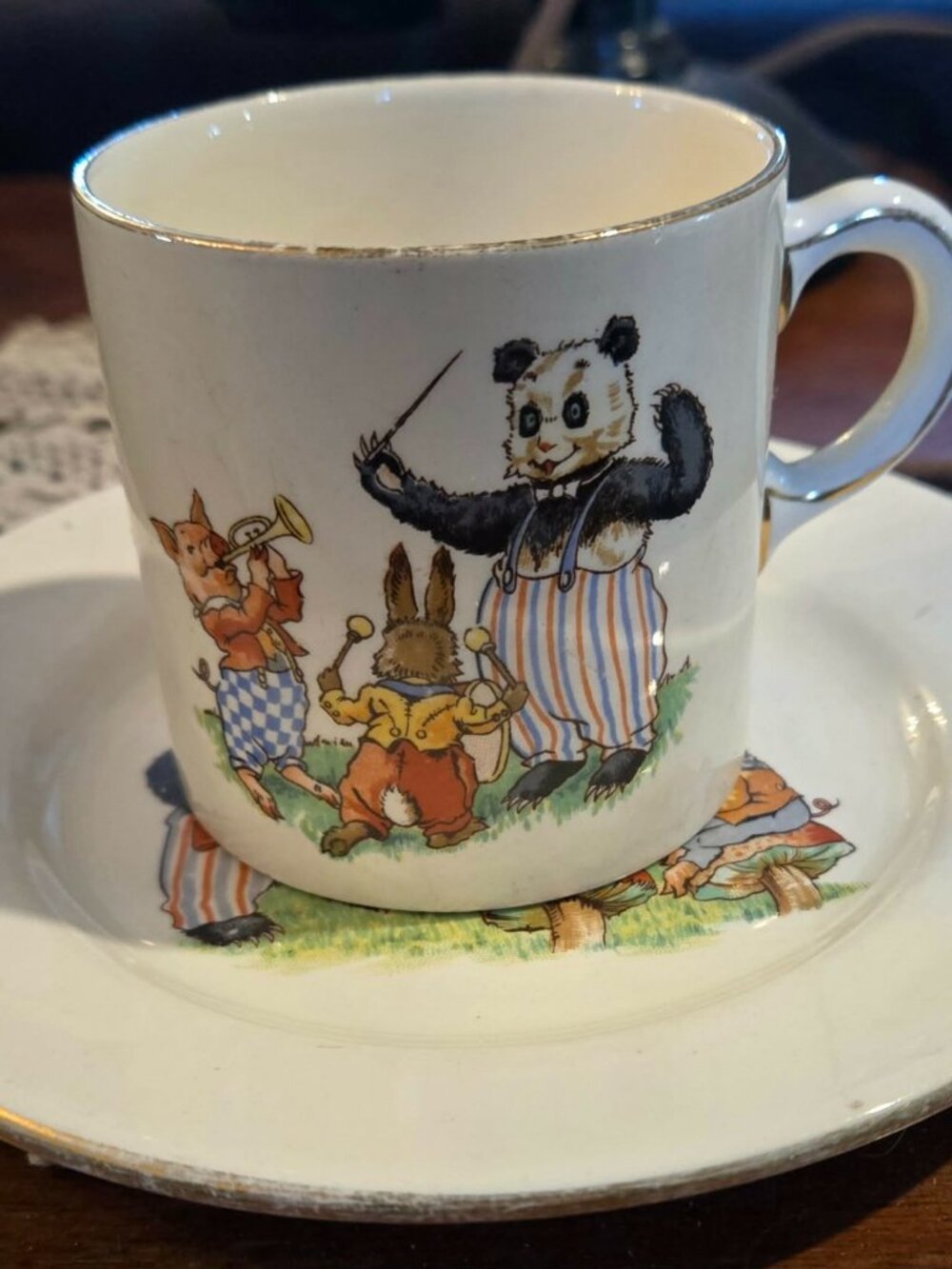 Vintage Royal Winton Pip the Panda Child’s Mug & Sandwich Plate c1930s